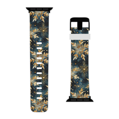  Gold Floral Snowflakes on Midnight Blue Apple Watch Band - BOGO Cases