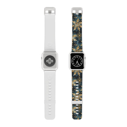  Gold Floral Snowflakes on Midnight Blue Apple Watch Band - BOGO Cases