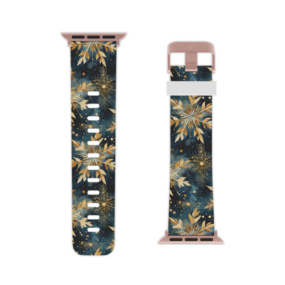  Gold Floral Snowflakes on Midnight Blue Apple Watch Band - BOGO Cases