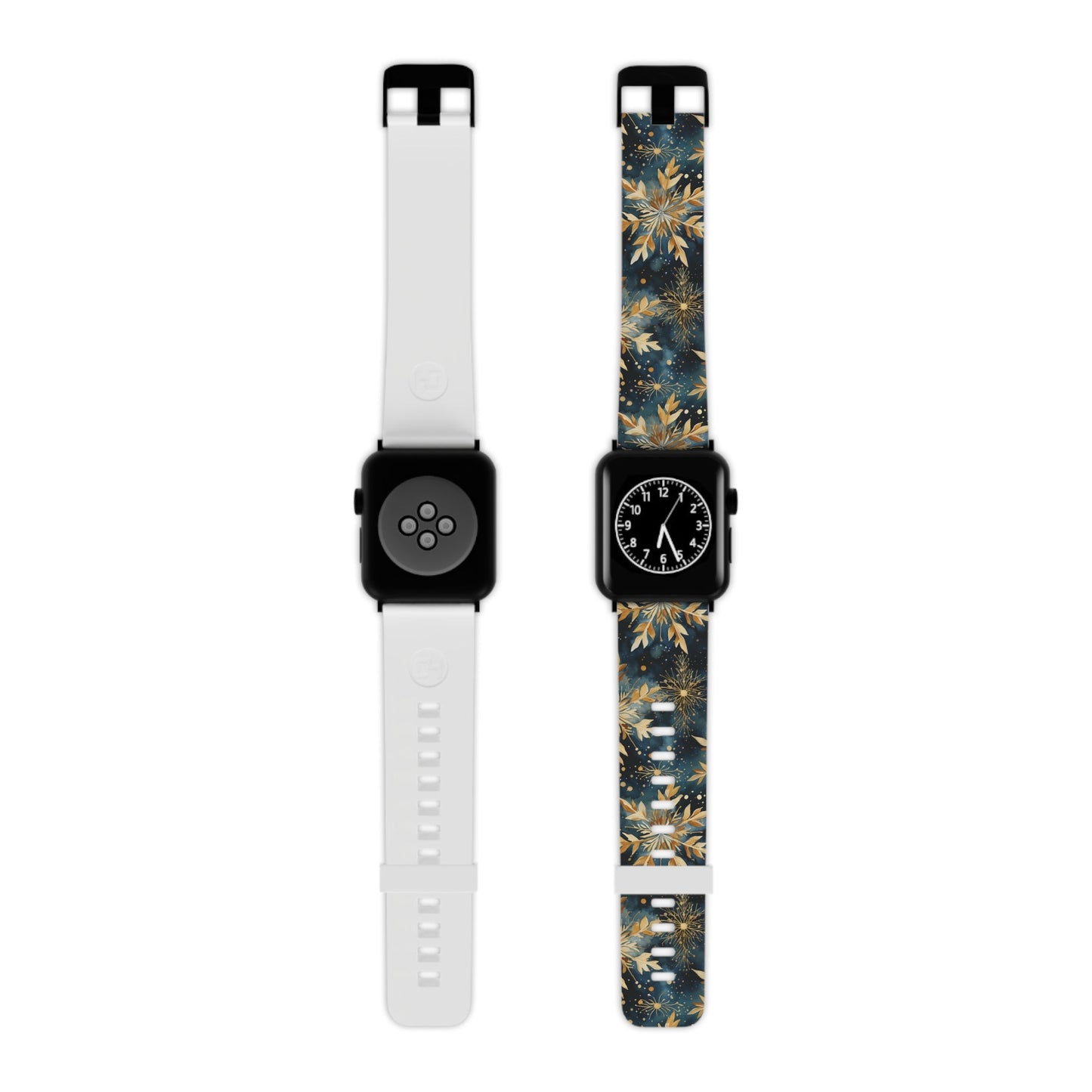  Gold Floral Snowflakes on Midnight Blue Apple Watch Band - BOGO Cases