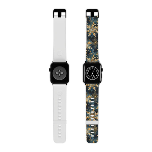  Gold Floral Snowflakes on Midnight Blue Apple Watch Band - BOGO Cases