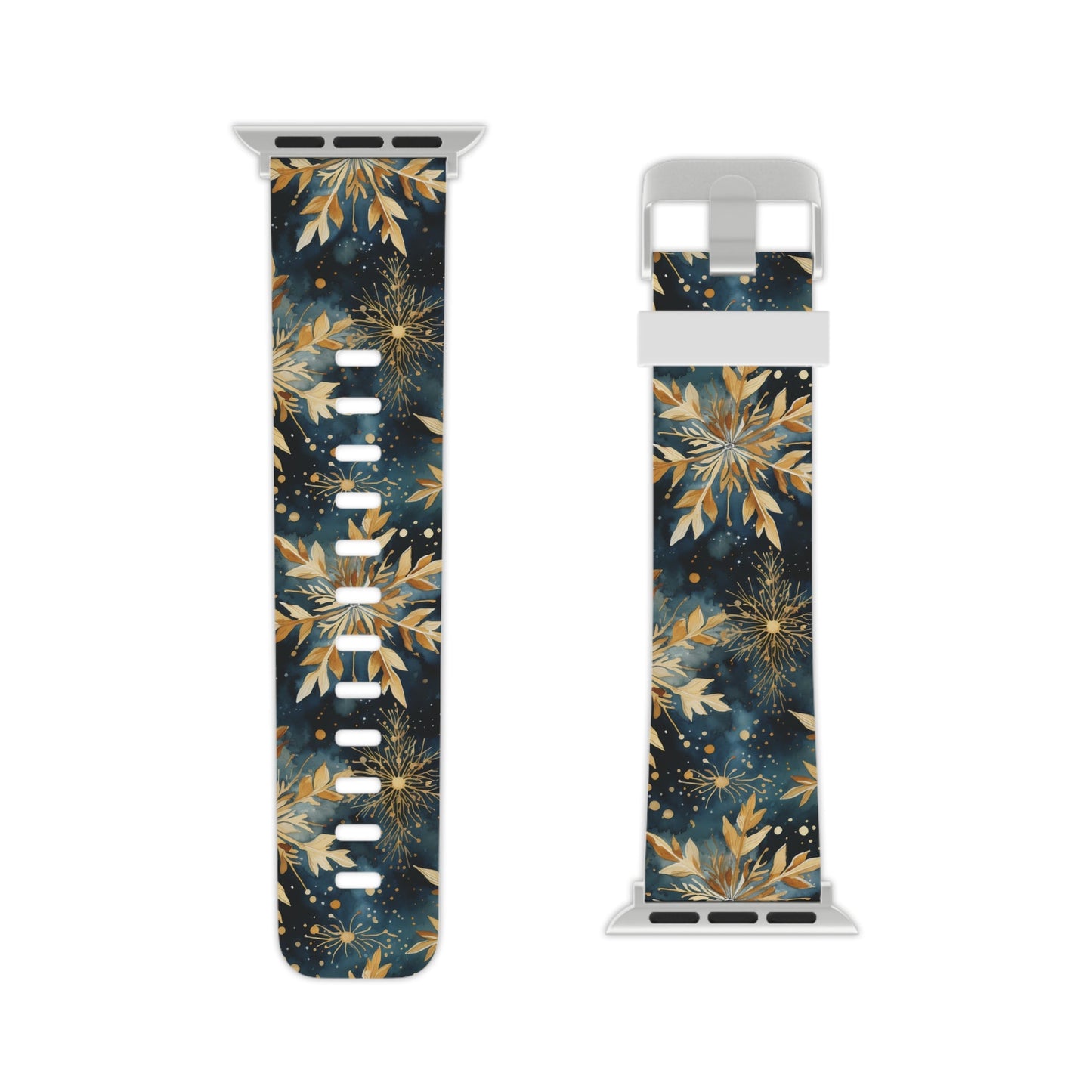  Gold Floral Snowflakes on Midnight Blue Apple Watch Band - BOGO Cases