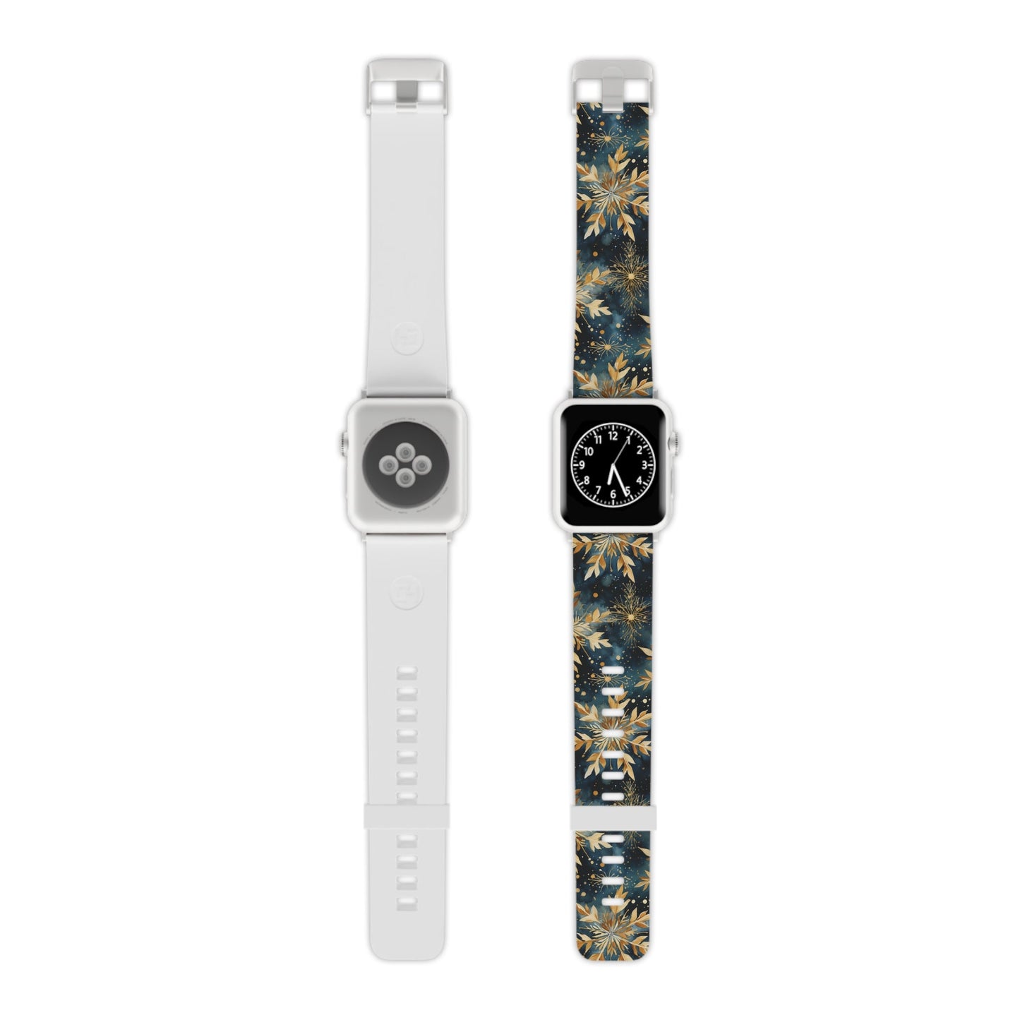  Gold Floral Snowflakes on Midnight Blue Apple Watch Band - BOGO Cases