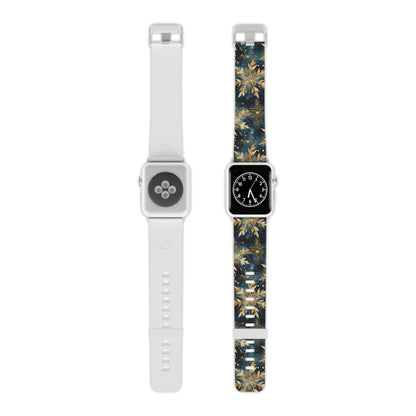  Gold Floral Snowflakes on Midnight Blue Apple Watch Band - BOGO Cases