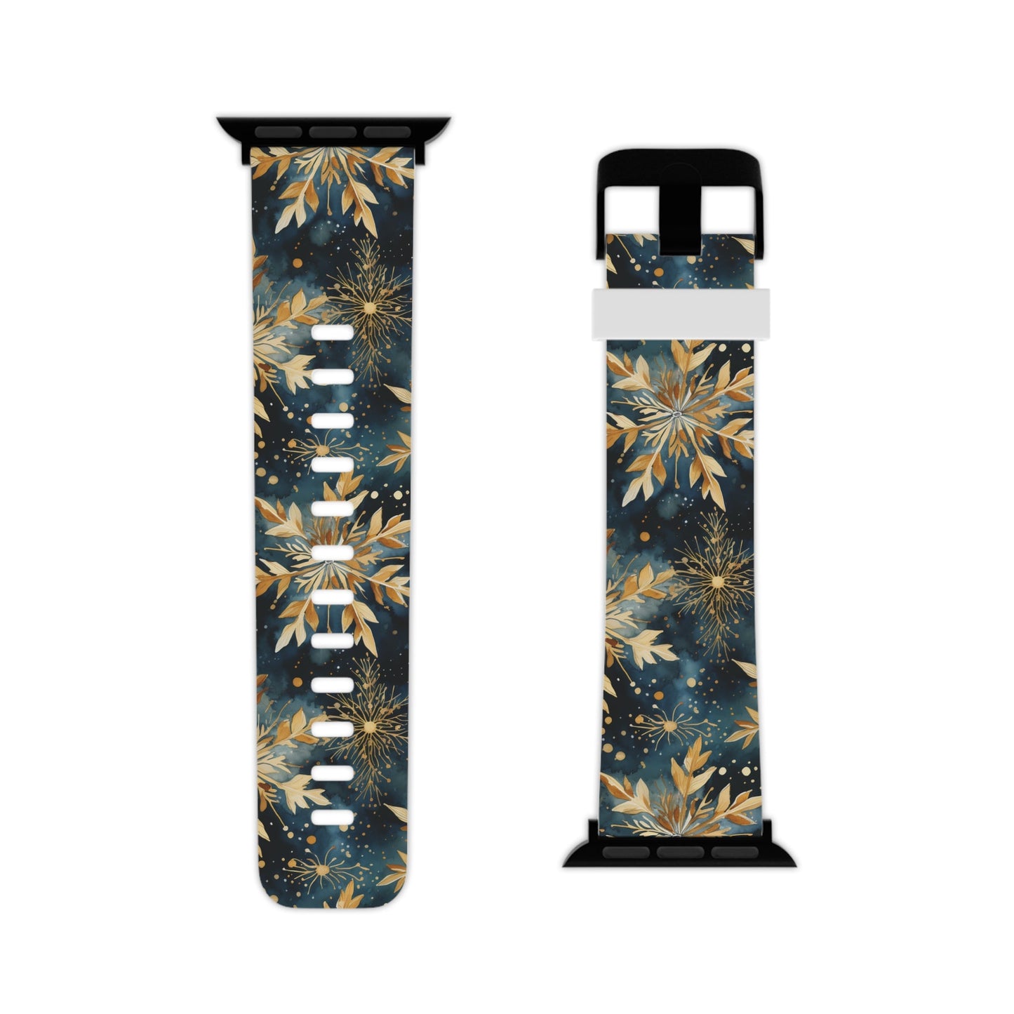  Gold Floral Snowflakes on Midnight Blue Apple Watch Band - BOGO Cases