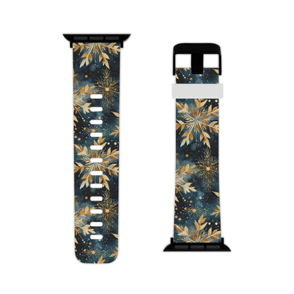  Gold Floral Snowflakes on Midnight Blue Apple Watch Band - BOGO Cases