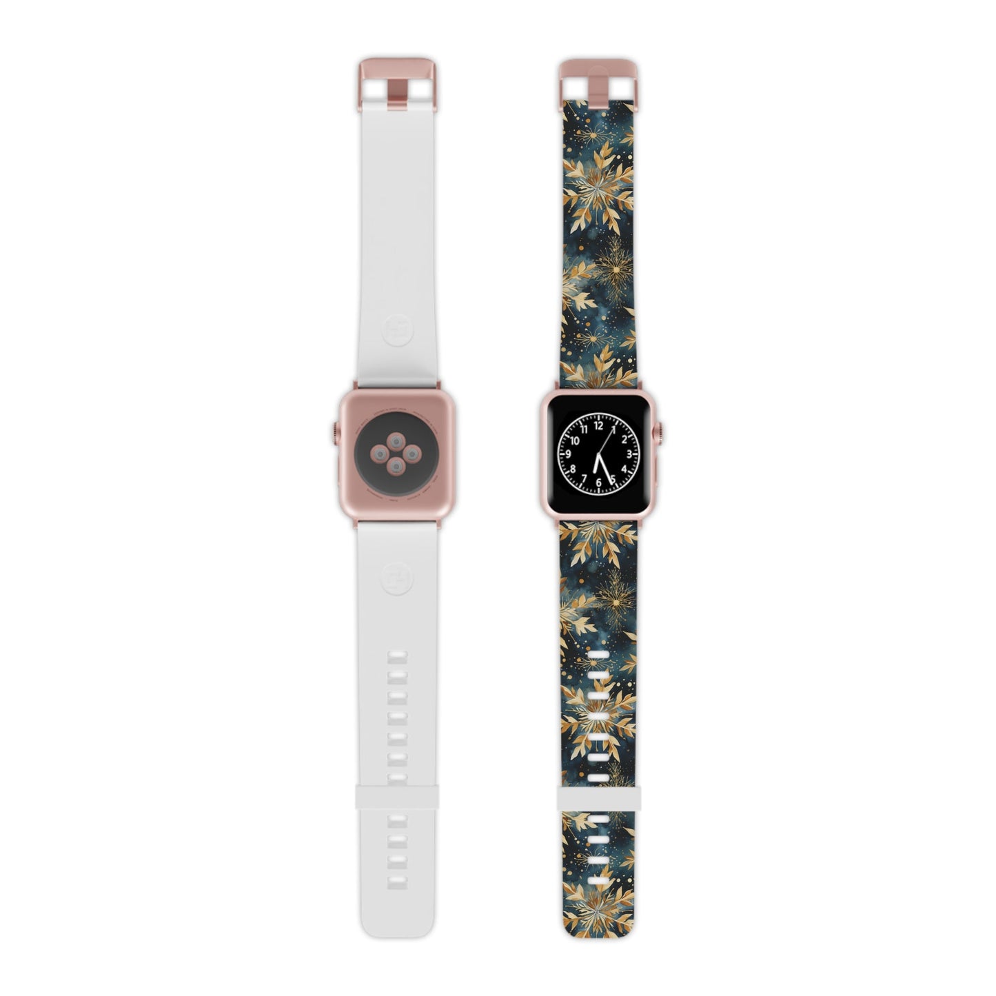  Gold Floral Snowflakes on Midnight Blue Apple Watch Band - BOGO Cases