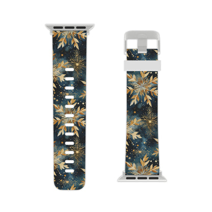  Gold Floral Snowflakes on Midnight Blue Apple Watch Band - BOGO Cases