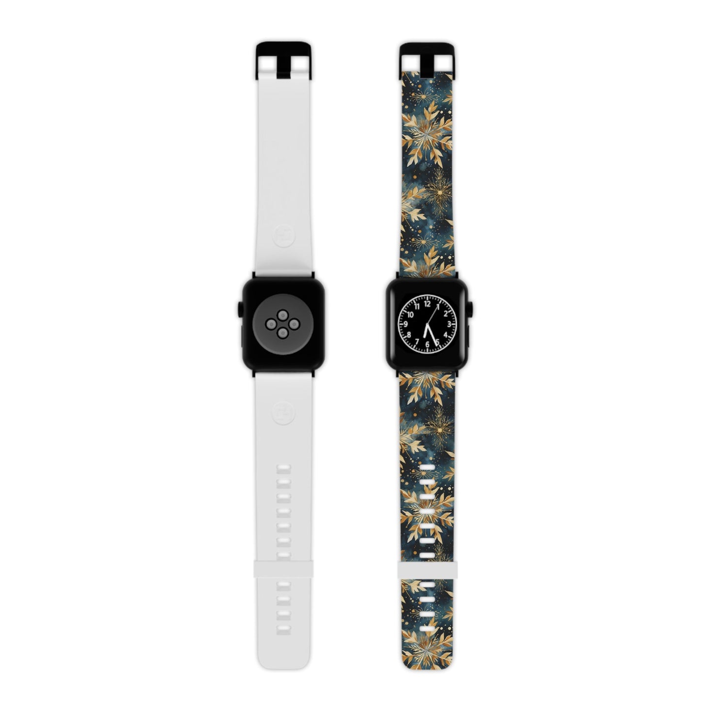  Gold Floral Snowflakes on Midnight Blue Apple Watch Band - BOGO Cases