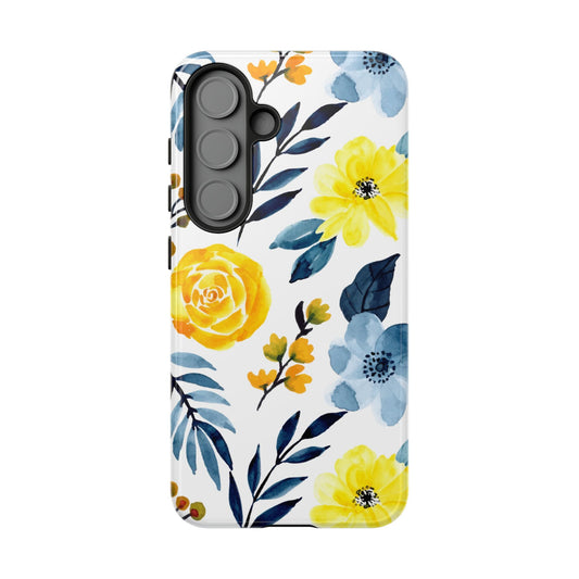 Golden Yellow & Sky Blue Floral – Watercolor Botanical Samsung Galaxy Case - BOGO Cases