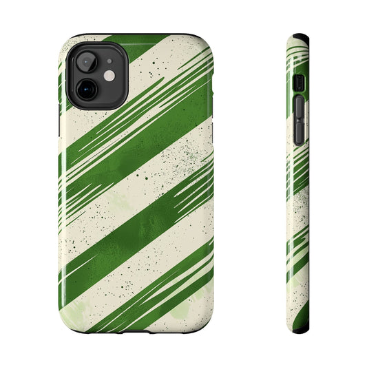 Green Stripes iPhone Case – Bold Diagonal Brushstroke Design - BOGO Cases