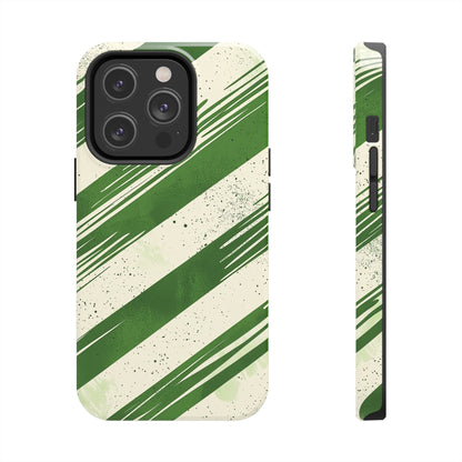 Green Stripes iPhone Case – Bold Diagonal Brushstroke Design - BOGO Cases