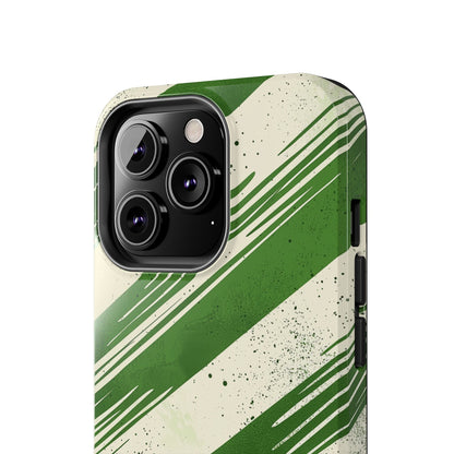 Green Stripes iPhone Case – Bold Diagonal Brushstroke Design - BOGO Cases