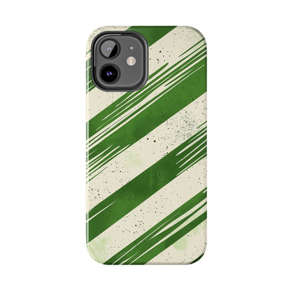 Green Stripes iPhone Case – Bold Diagonal Brushstroke Design - BOGO Cases