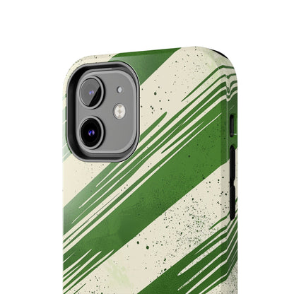 Green Stripes iPhone Case – Bold Diagonal Brushstroke Design - BOGO Cases