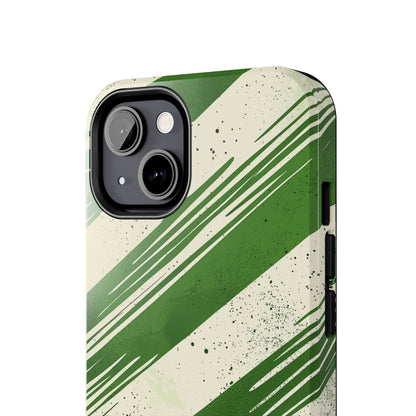 Green Stripes iPhone Case – Bold Diagonal Brushstroke Design - BOGO Cases