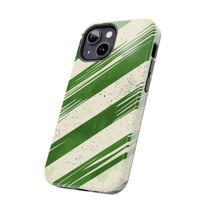 Green Stripes iPhone Case – Bold Diagonal Brushstroke Design - BOGO Cases