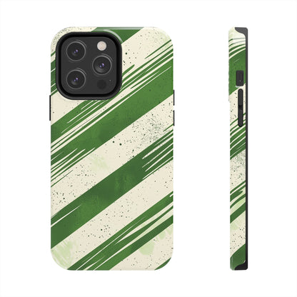 Green Stripes iPhone Case – Bold Diagonal Brushstroke Design - BOGO Cases