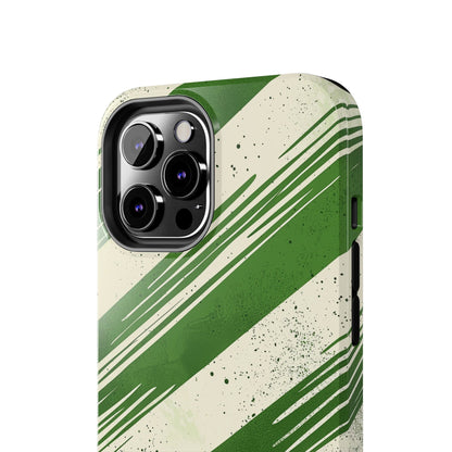 Green Stripes iPhone Case – Bold Diagonal Brushstroke Design - BOGO Cases