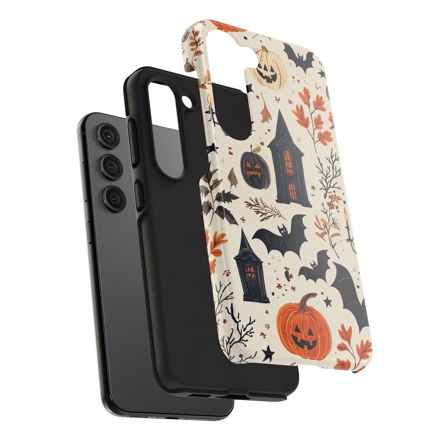 Haunted Halloween Samsung Galaxy Case – Haunted House, Bats, and Pumpkins Design - BOGO Cases