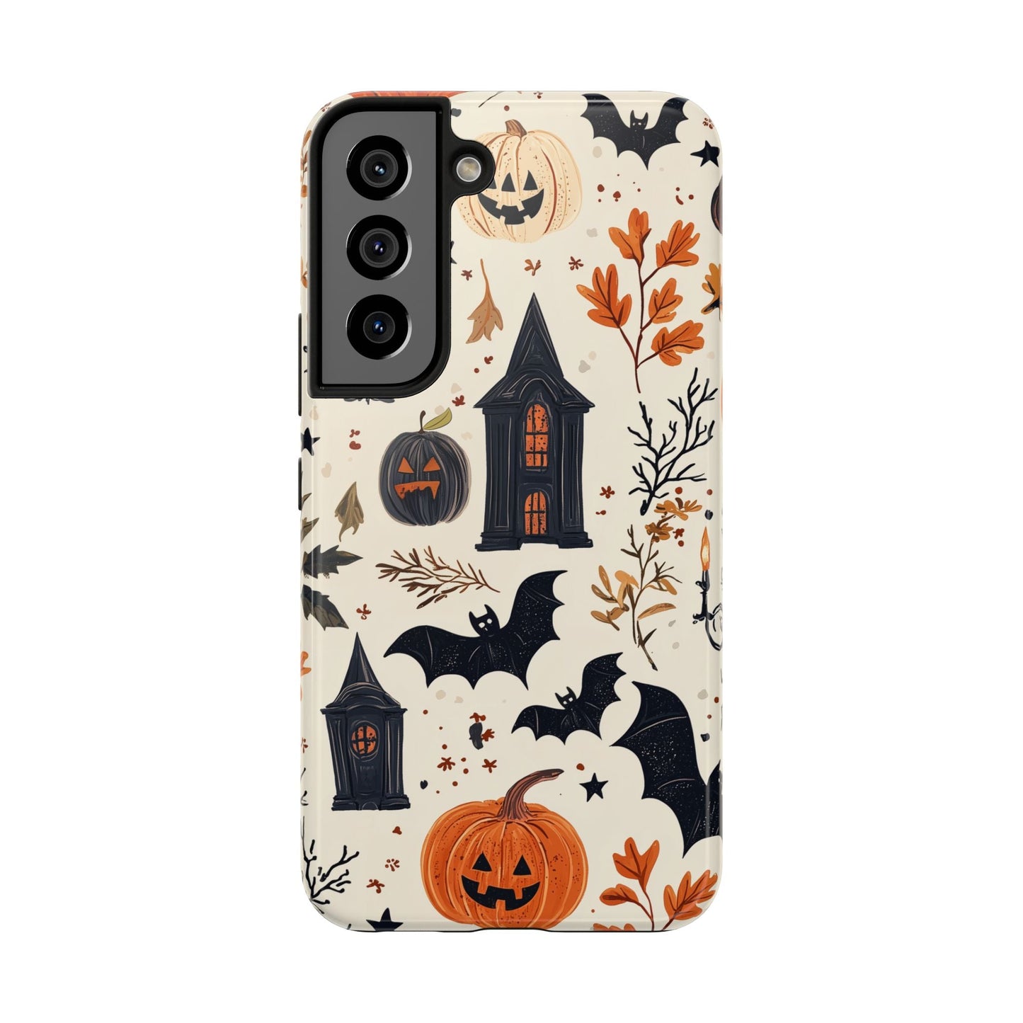 Haunted Halloween Samsung Galaxy Case – Haunted House, Bats, and Pumpkins Design - BOGO Cases