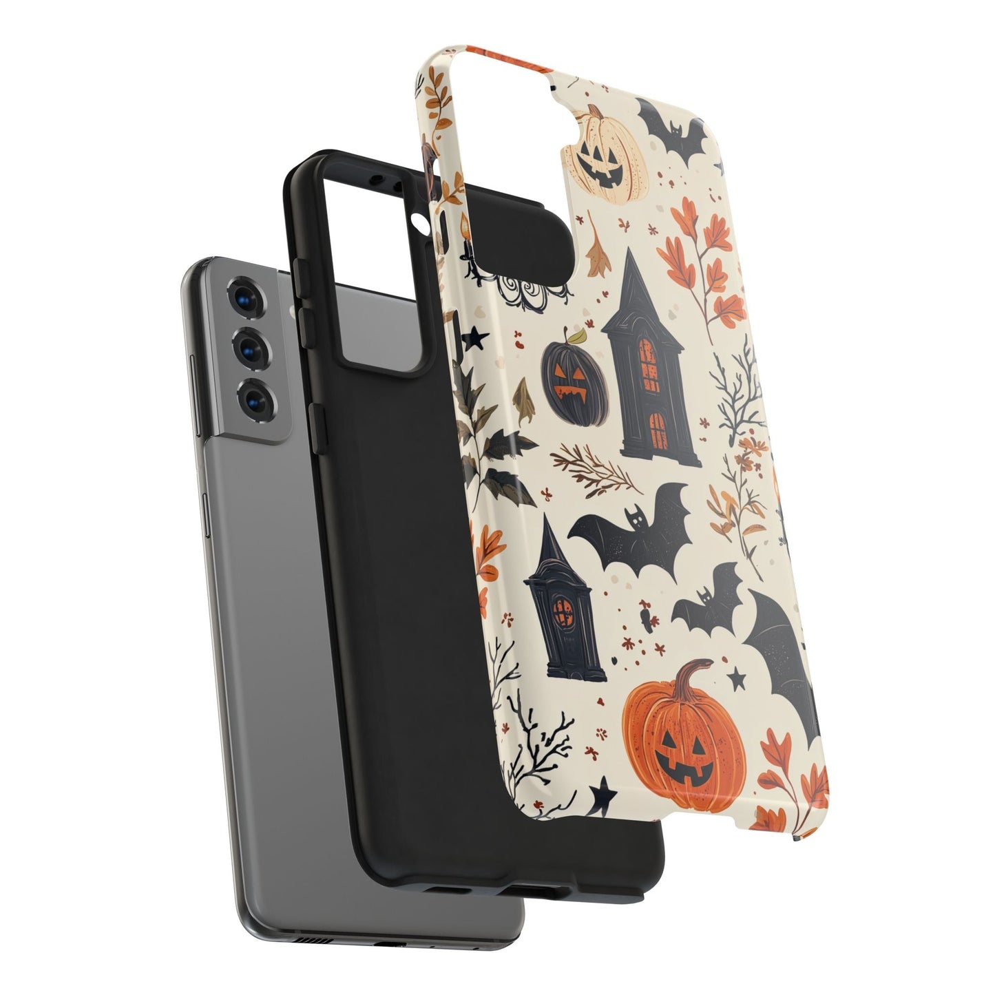 Haunted Halloween Samsung Galaxy Case – Haunted House, Bats, and Pumpkins Design - BOGO Cases