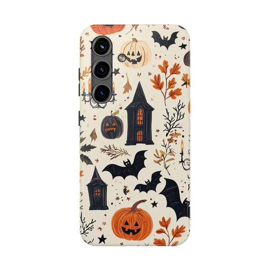 Haunted Halloween Samsung Galaxy Case – Haunted House, Bats, and Pumpkins Design - BOGO Cases