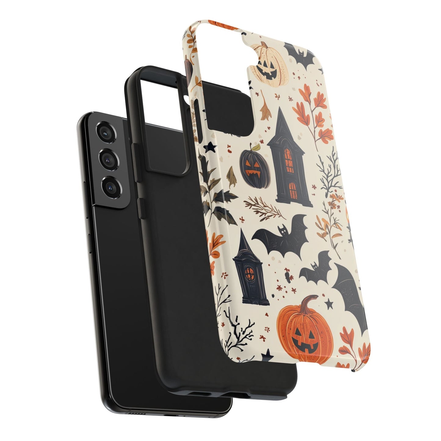 Haunted Halloween Samsung Galaxy Case – Haunted House, Bats, and Pumpkins Design - BOGO Cases