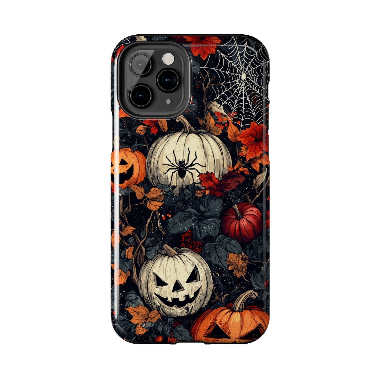 Hauntingly Elegant Halloween iPhone Case – Pumpkins, Spiders, and Autumn Leaves Design - BOGO Cases