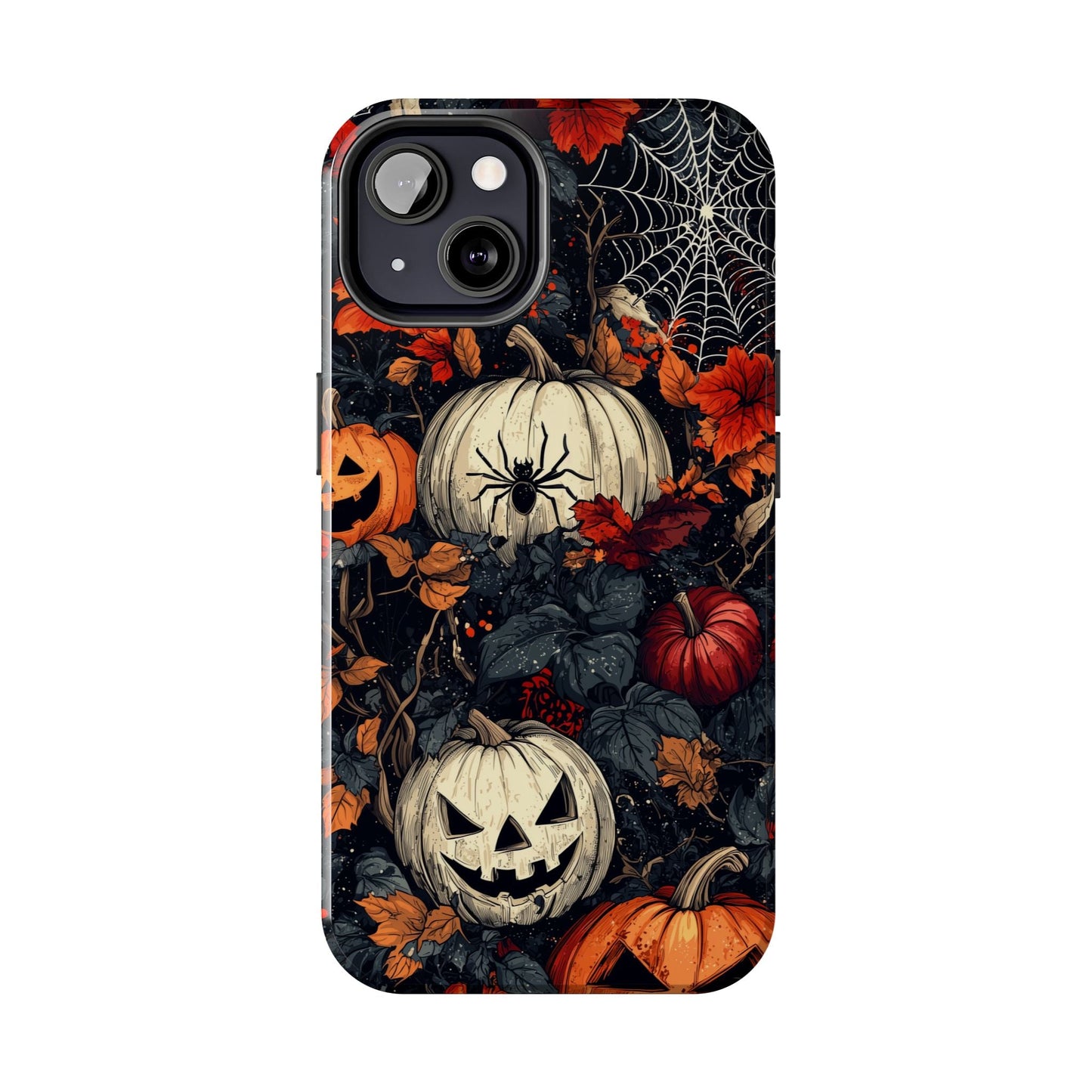 Hauntingly Elegant Halloween iPhone Case – Pumpkins, Spiders, and Autumn Leaves Design - BOGO Cases