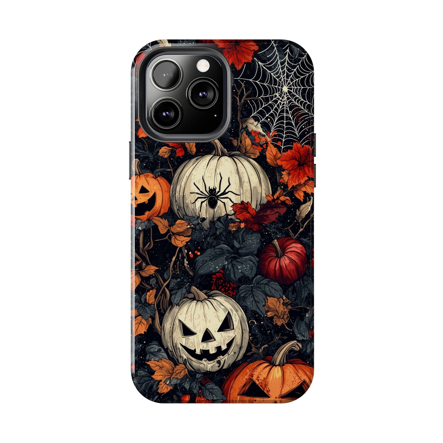 Hauntingly Elegant Halloween iPhone Case – Pumpkins, Spiders, and Autumn Leaves Design - BOGO Cases