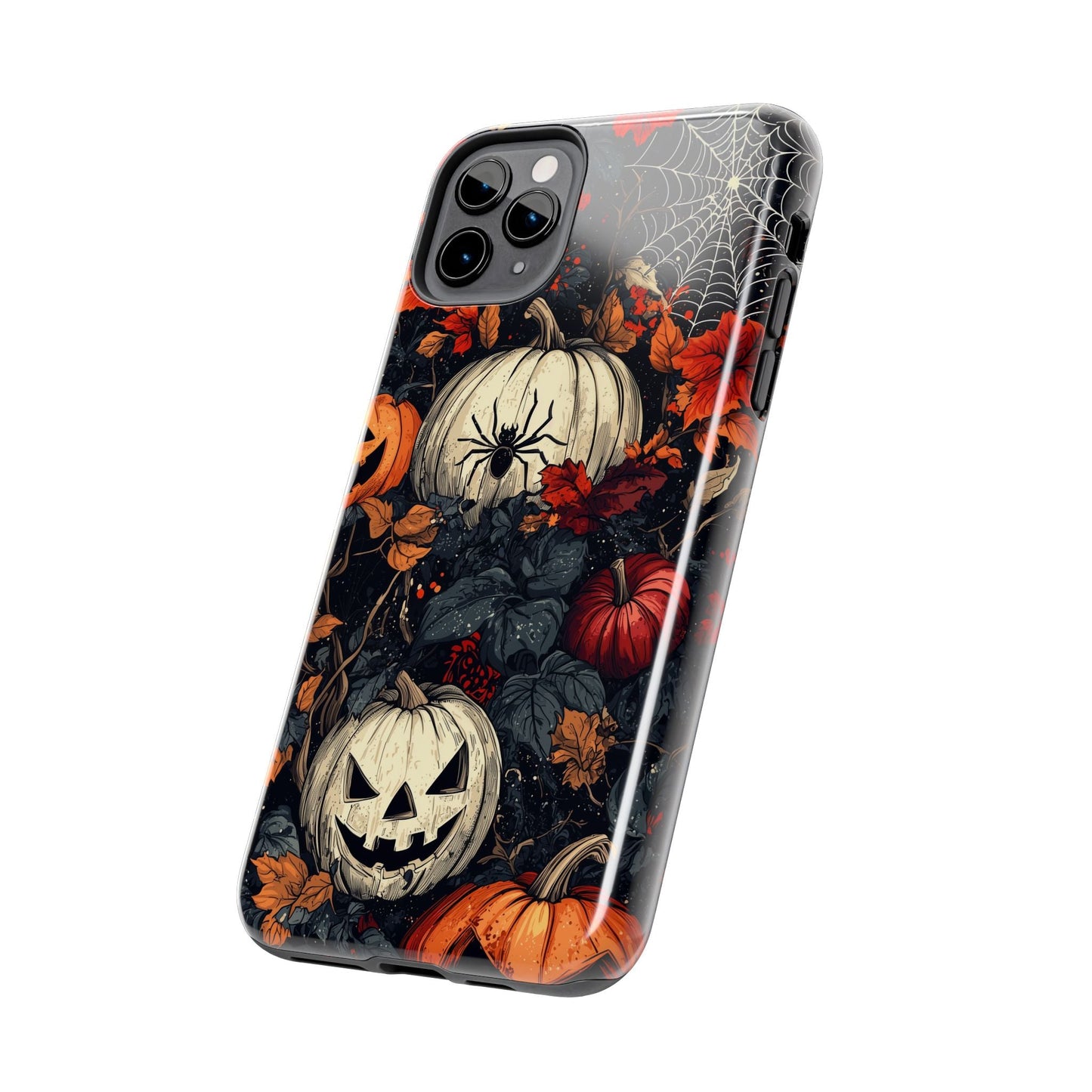 Hauntingly Elegant Halloween iPhone Case – Pumpkins, Spiders, and Autumn Leaves Design - BOGO Cases