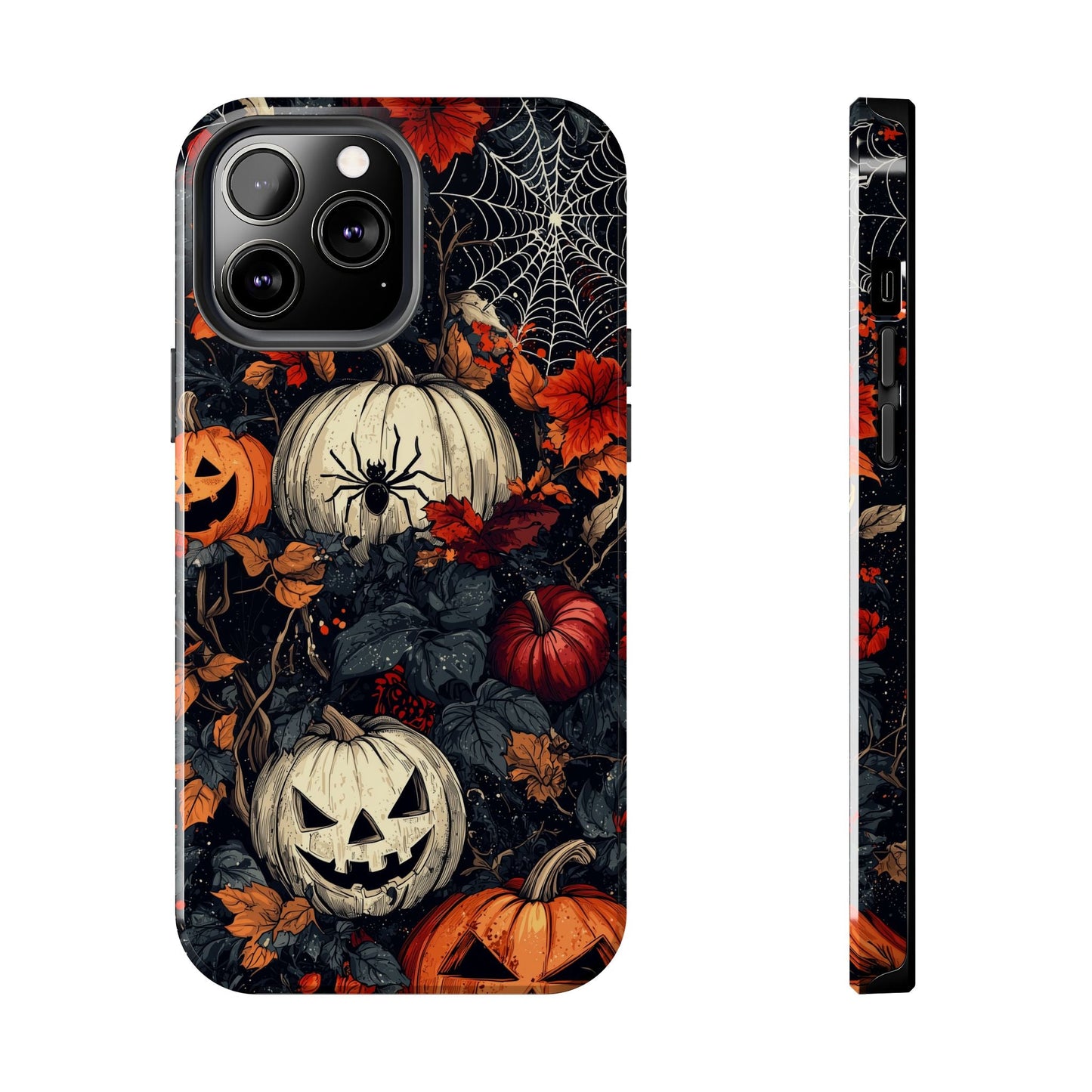 Hauntingly Elegant Halloween iPhone Case – Pumpkins, Spiders, and Autumn Leaves Design - BOGO Cases