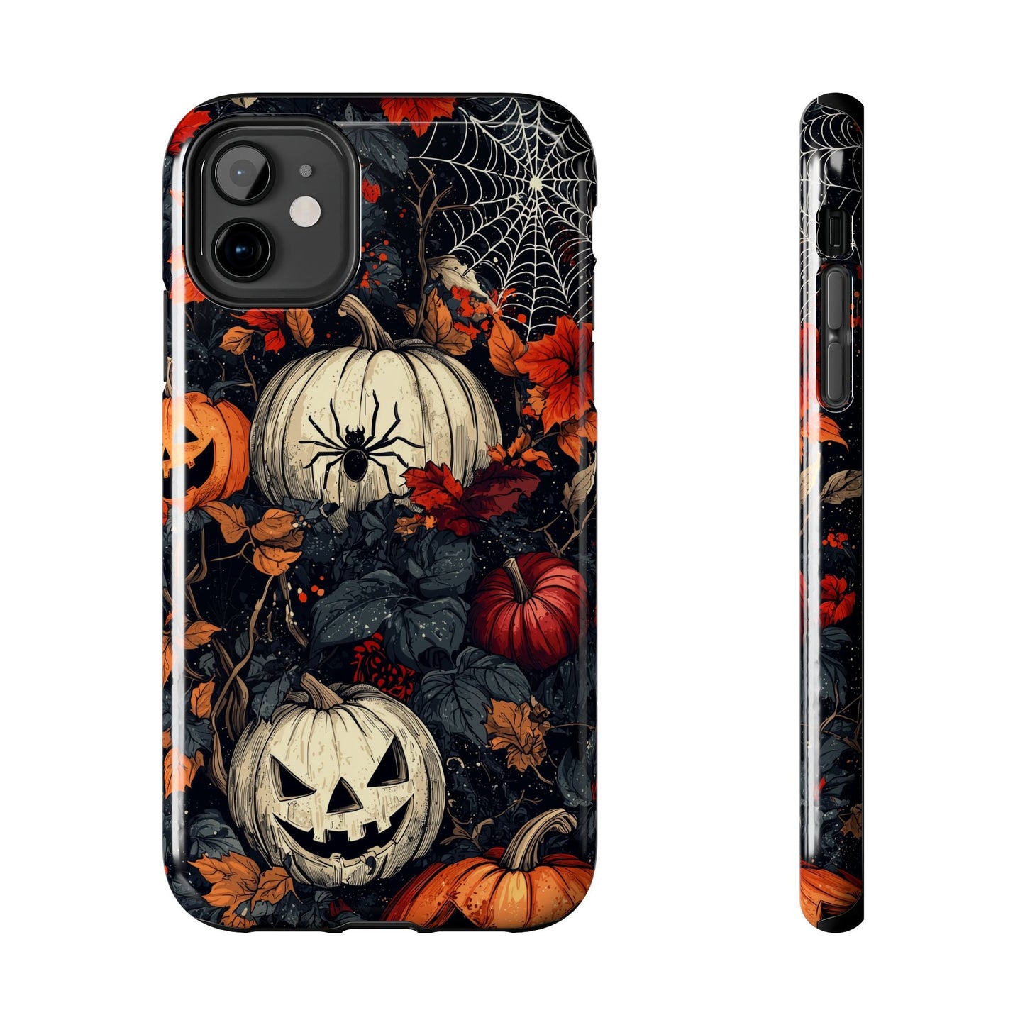 Hauntingly Elegant Halloween iPhone Case – Pumpkins, Spiders, and Autumn Leaves Design - BOGO Cases