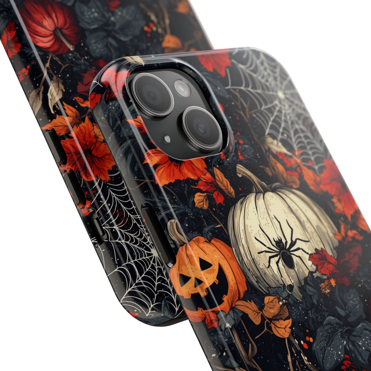 Hauntingly Elegant Halloween iPhone Case – Pumpkins, Spiders, and Autumn Leaves Design - BOGO Cases