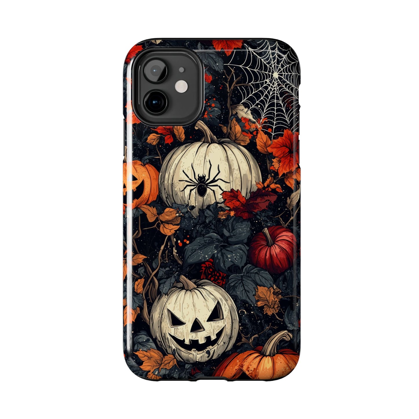 Hauntingly Elegant Halloween iPhone Case – Pumpkins, Spiders, and Autumn Leaves Design - BOGO Cases