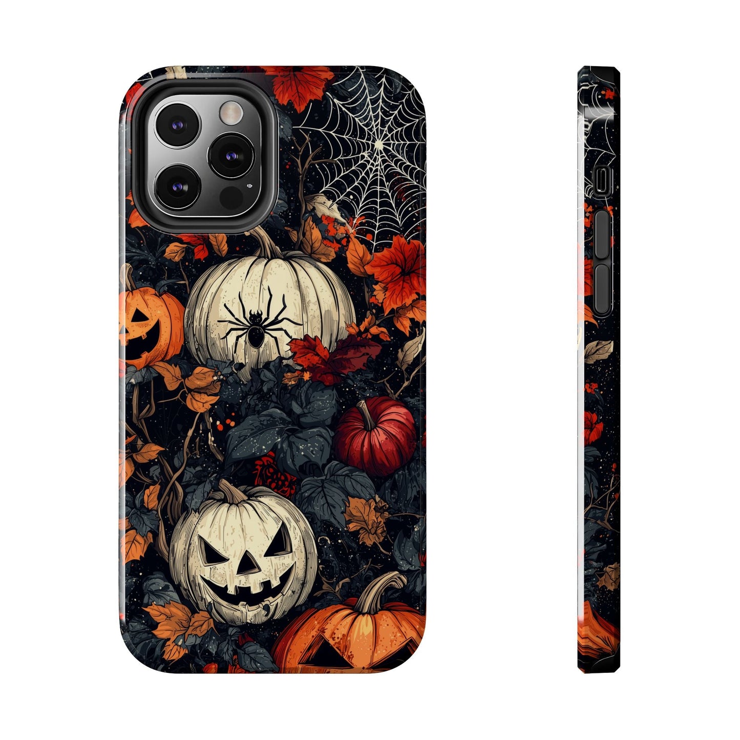 Hauntingly Elegant Halloween iPhone Case – Pumpkins, Spiders, and Autumn Leaves Design - BOGO Cases