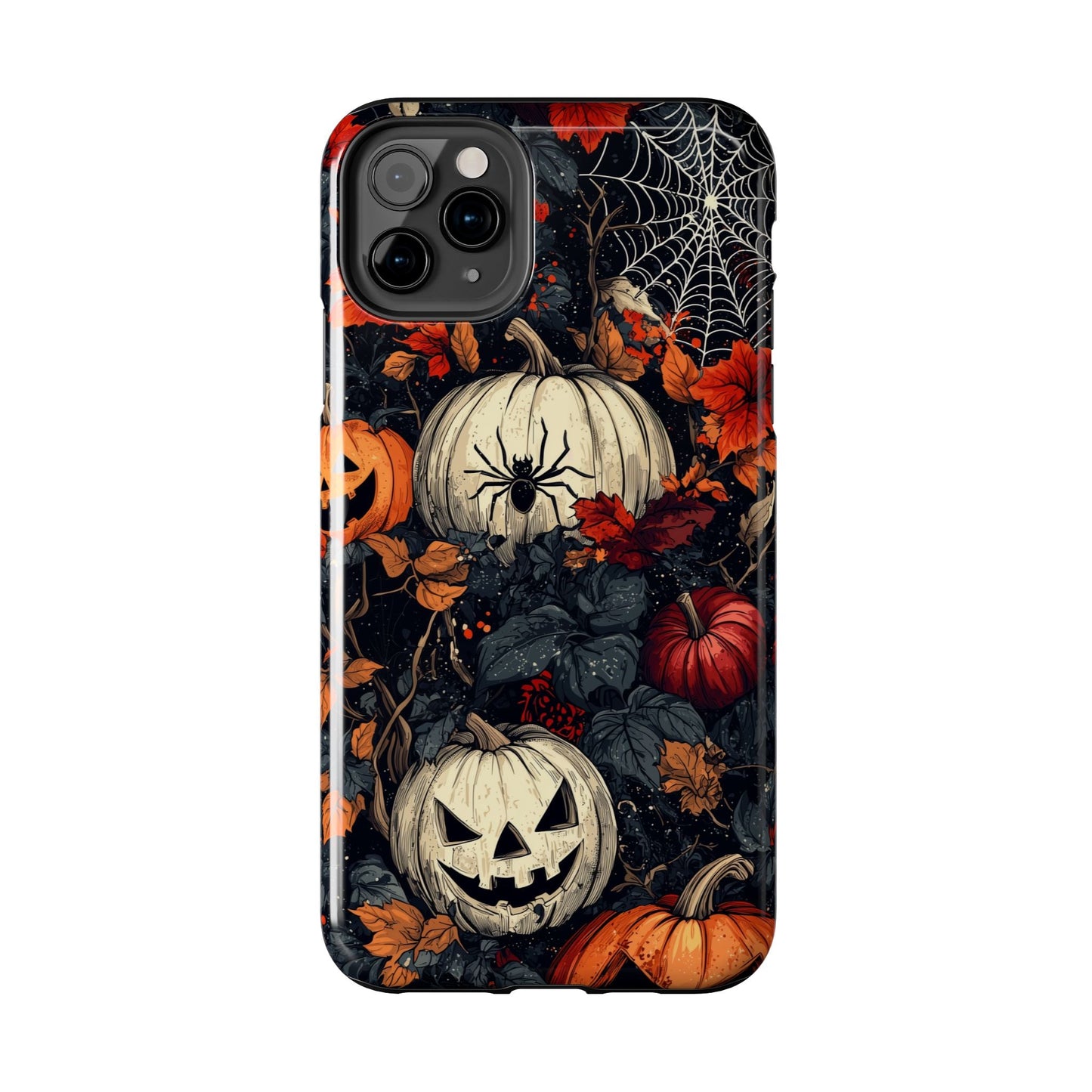 Hauntingly Elegant Halloween iPhone Case – Pumpkins, Spiders, and Autumn Leaves Design - BOGO Cases