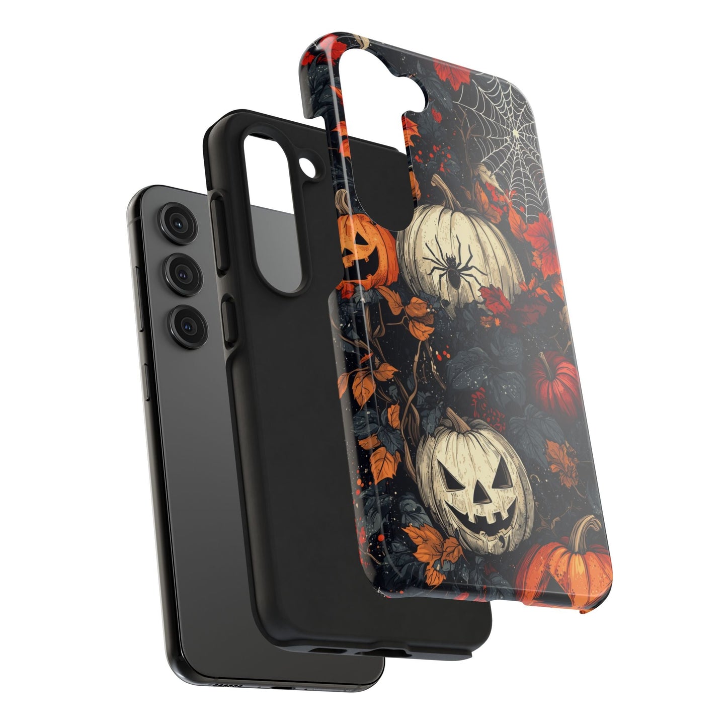 Hauntingly Elegant Halloween Samsung Galaxy Case – Pumpkins, Spiders, and Autumn Leaves Design - BOGO Cases