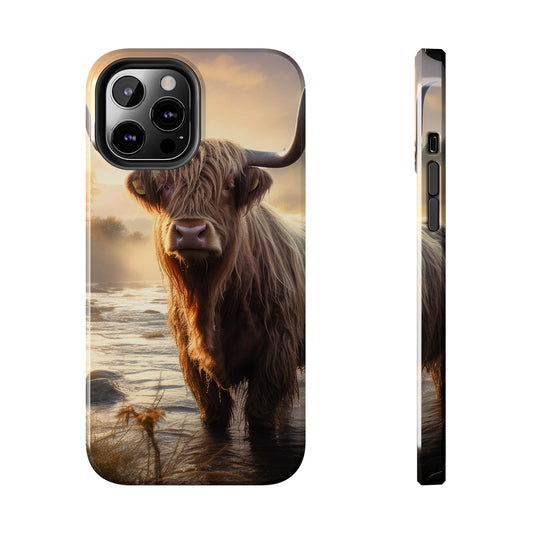 Highland Cow iPhone Case - Rugged Farmhouse Style Phone Cover, Western Cow Print iPhone Case, Shock Resistant & Wireless Charging Compatible - BOGO Cases