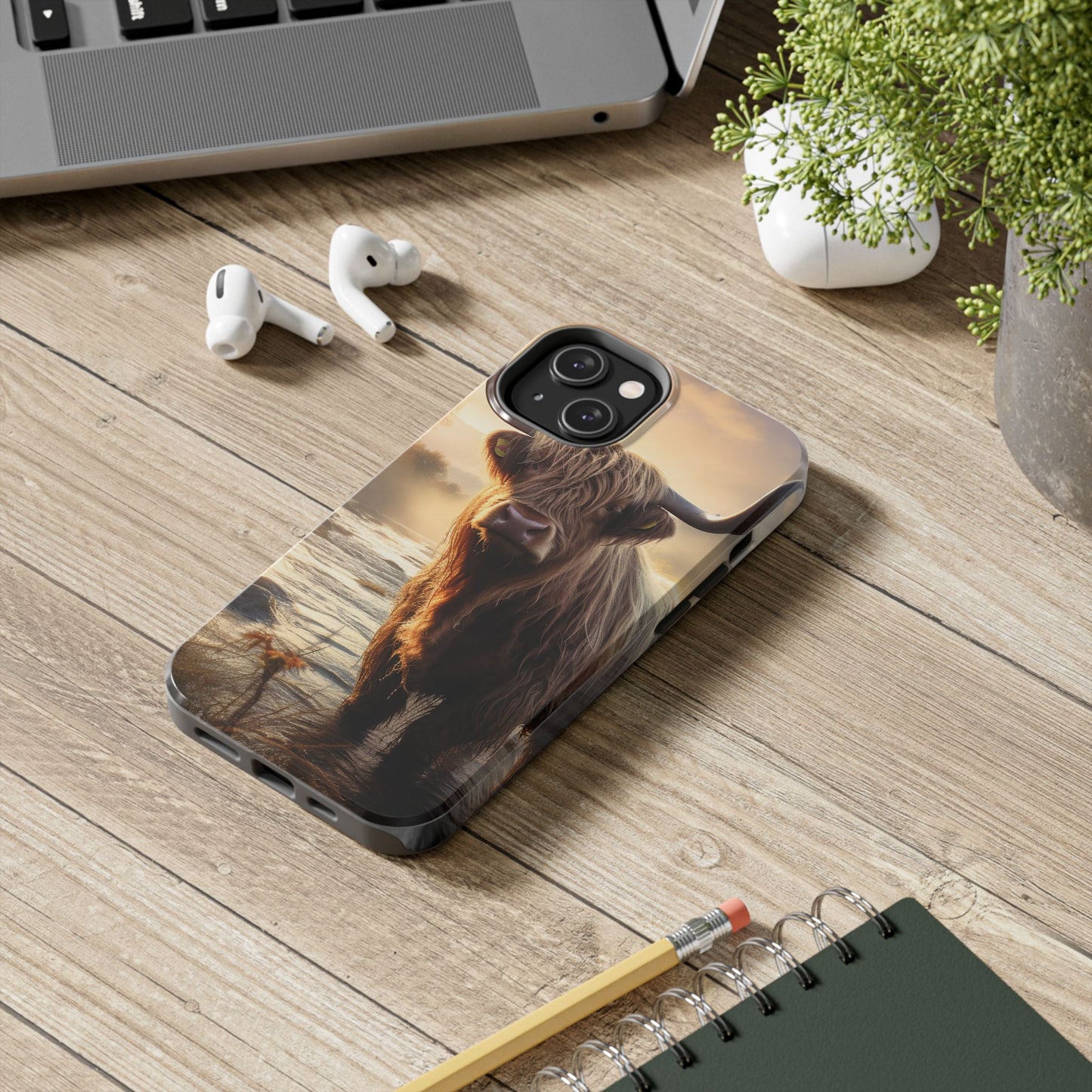 Highland Cow iPhone Case - Rugged Farmhouse Style Phone Cover, Western Cow Print iPhone Case, Shock Resistant & Wireless Charging Compatible - BOGO Cases