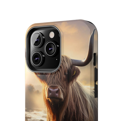 Highland Cow iPhone Case - Rugged Farmhouse Style Phone Cover, Western Cow Print iPhone Case, Shock Resistant & Wireless Charging Compatible - BOGO Cases