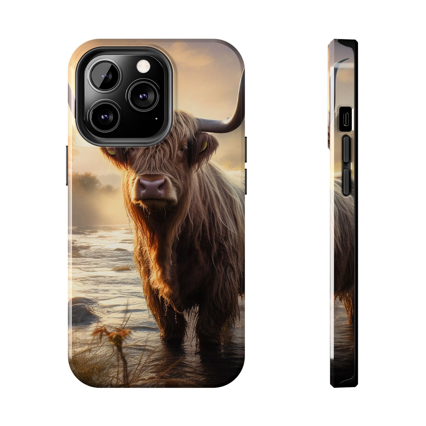 Highland Cow iPhone Case - Rugged Farmhouse Style Phone Cover, Western Cow Print iPhone Case, Shock Resistant & Wireless Charging Compatible - BOGO Cases