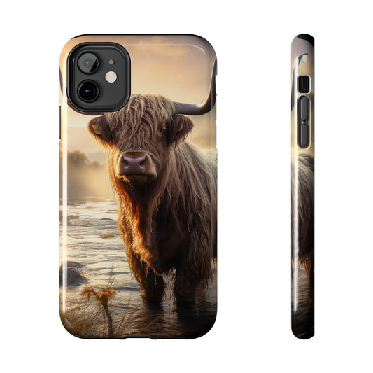 Highland Cow iPhone Case - Rugged Farmhouse Style Phone Cover, Western Cow Print iPhone Case, Shock Resistant & Wireless Charging Compatible - BOGO Cases