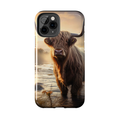 Highland Cow iPhone Case - Rugged Farmhouse Style Phone Cover, Western Cow Print iPhone Case, Shock Resistant & Wireless Charging Compatible - BOGO Cases