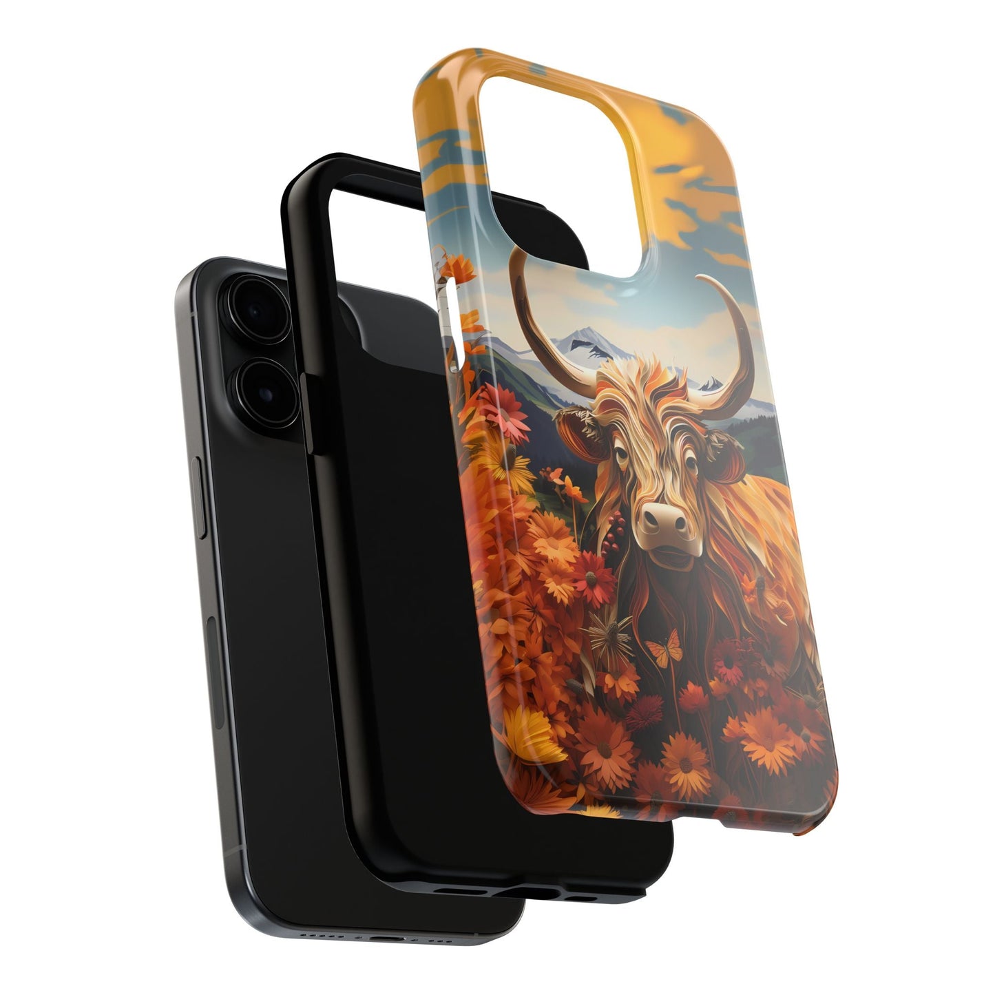 Highland Cow Origami Mountains iPhone Case! - BOGO Cases