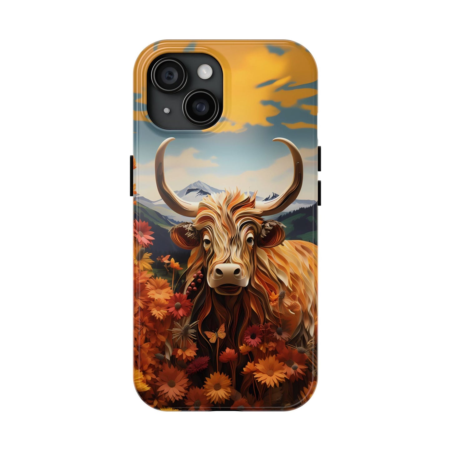 Highland Cow Origami Mountains iPhone Case! - BOGO Cases