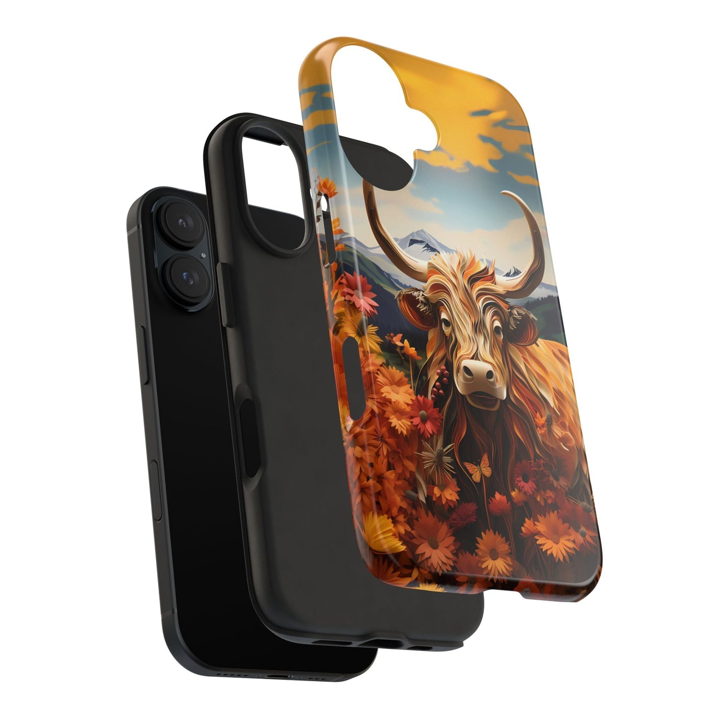 Highland Cow Origami Mountains iPhone Case! - BOGO Cases