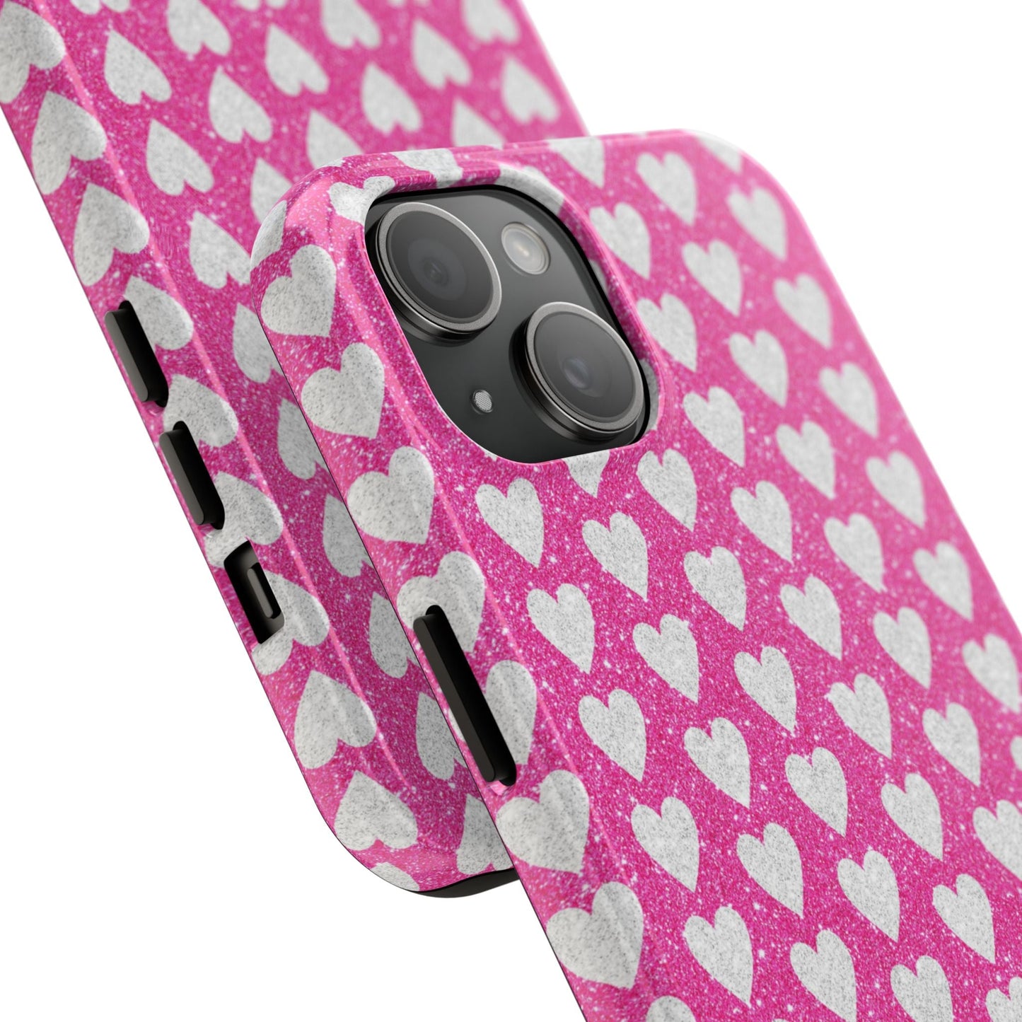 Hot Pink and Silver Glitter Hearts - iPhone Series Case - BOGO Cases