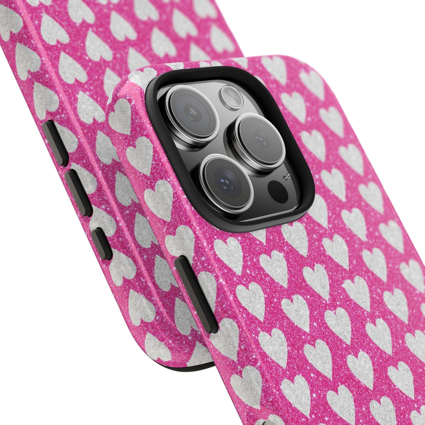 Hot Pink and Silver Glitter Hearts - iPhone Series Case - BOGO Cases